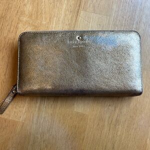 Kate Spade | Gold Leather Zip Around Wallet